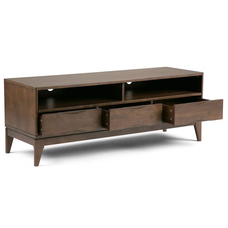 WYNDENHALL Pearson SOLID HARDWOOD 60 inch Wide Mid Century Modern TV Media Stand For TVs upto 65 inches - 60"w x 19"d x 22" h
