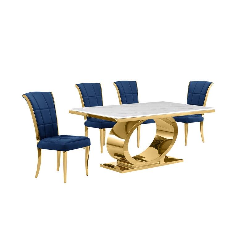 Best Quality Furniture D430/1-SC320-7 Dining Set with 68" White Marble Top