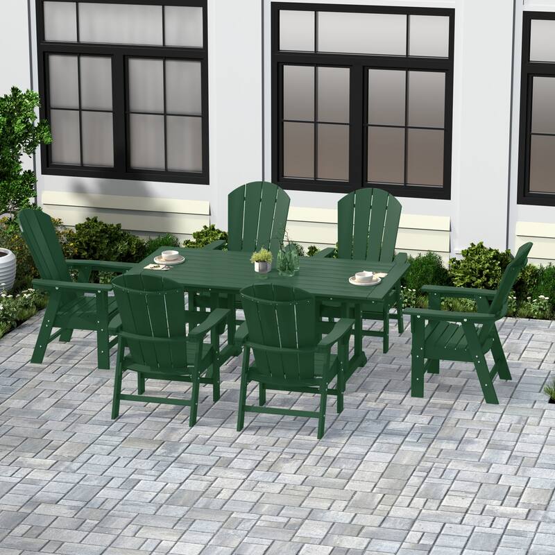 Laguna Hdpe All Weather Outdoor Patio Rectangular Adirondack Dining Chairs With Table (7-Piece Set)