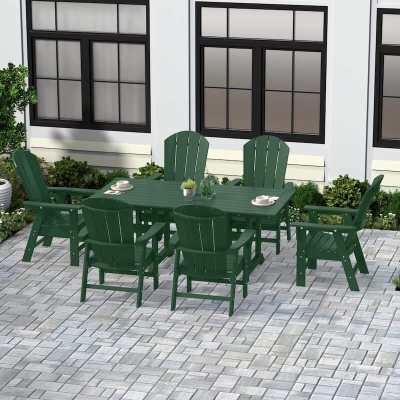 Laguna Hdpe All Weather Outdoor Patio Rectangular Adirondack Dining Chairs With Table (7-Piece Set) - Dark Green