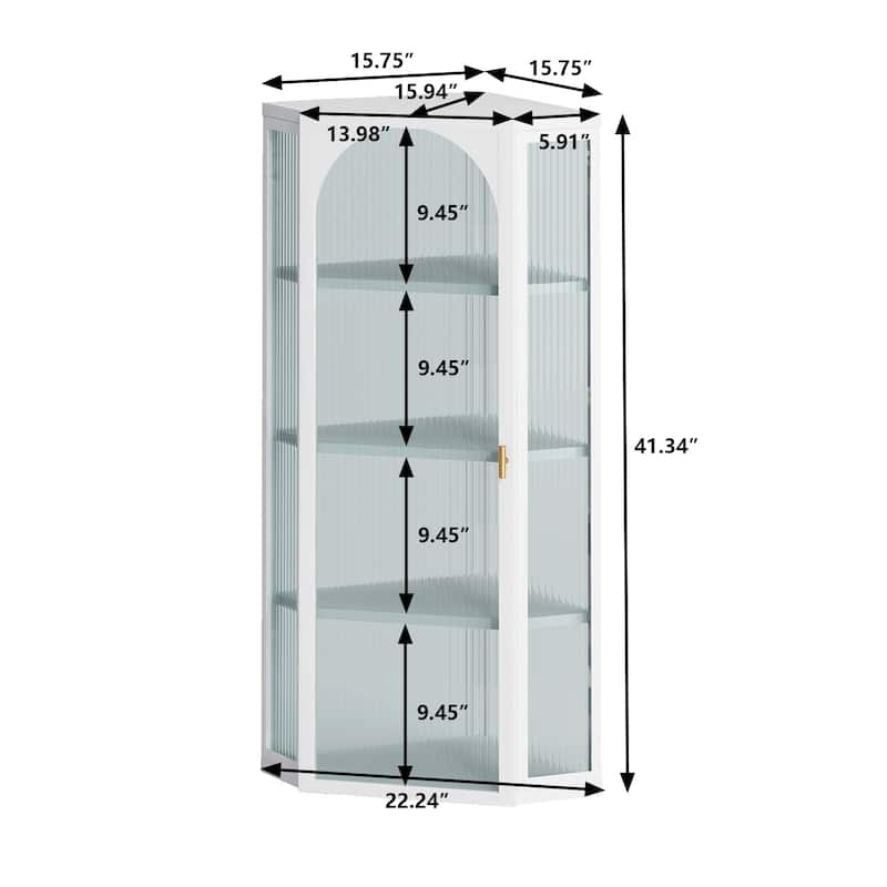 15.94 in. W x 22.24 in. D x 41.34 in. H Glass Door Bathroom Storage Wall Cabinet in White with Four-tier Storage