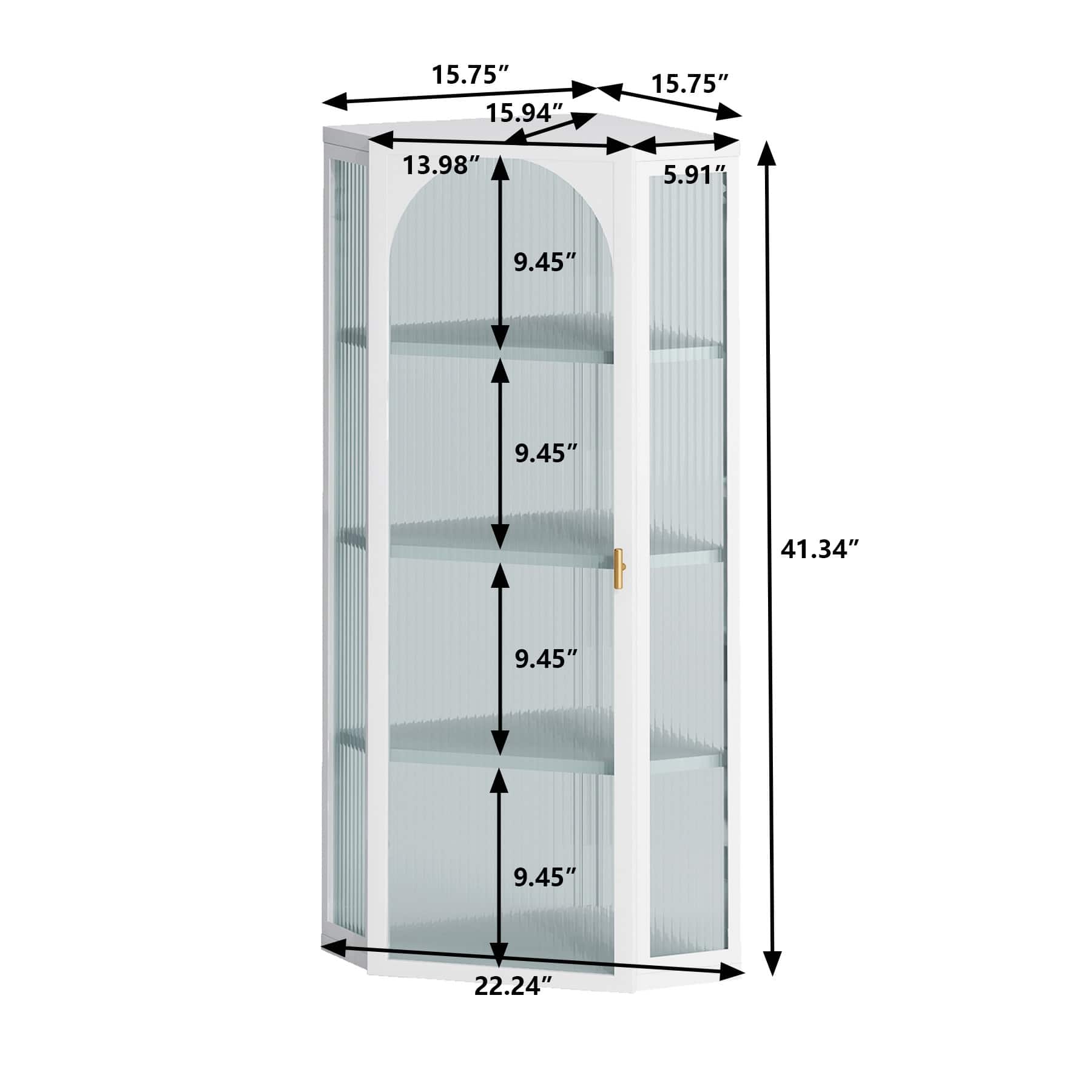 Glass Door Wall Mounted Corner Cabinet with 4-tier Storage - Bed Bath ...