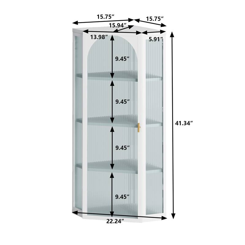 Roomfitters Glass Door Wall-Mounted Corner Cabinet with Four-Tier Storage - Ideal for Bedroom, Living Room, Bathroom, Kitchen