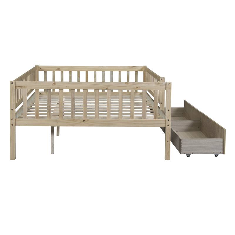 Twin Size Daybed Wood Bed Wood Platform Bed Frame No Box Spring Needed, 2 Extendable Wood Drawers with Trundle for Boys Girls