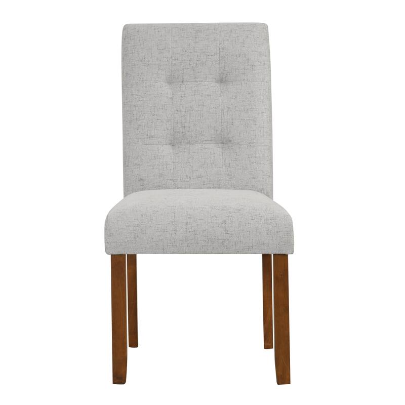 Rei Dining Chair Set of 2, Wood Frame, Tufted Gray Woven Fabric
