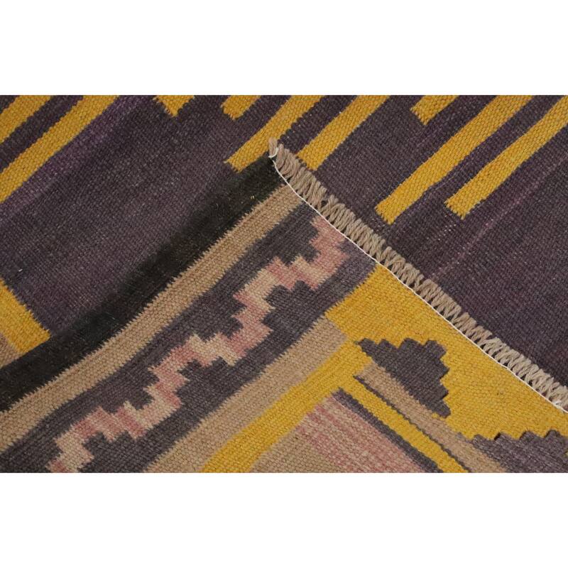 Hand Woven Oriental 100% Wool Carpet Southwestern Tribal Purples Kilim Area Rug - 8' 3'' X 4' 10''