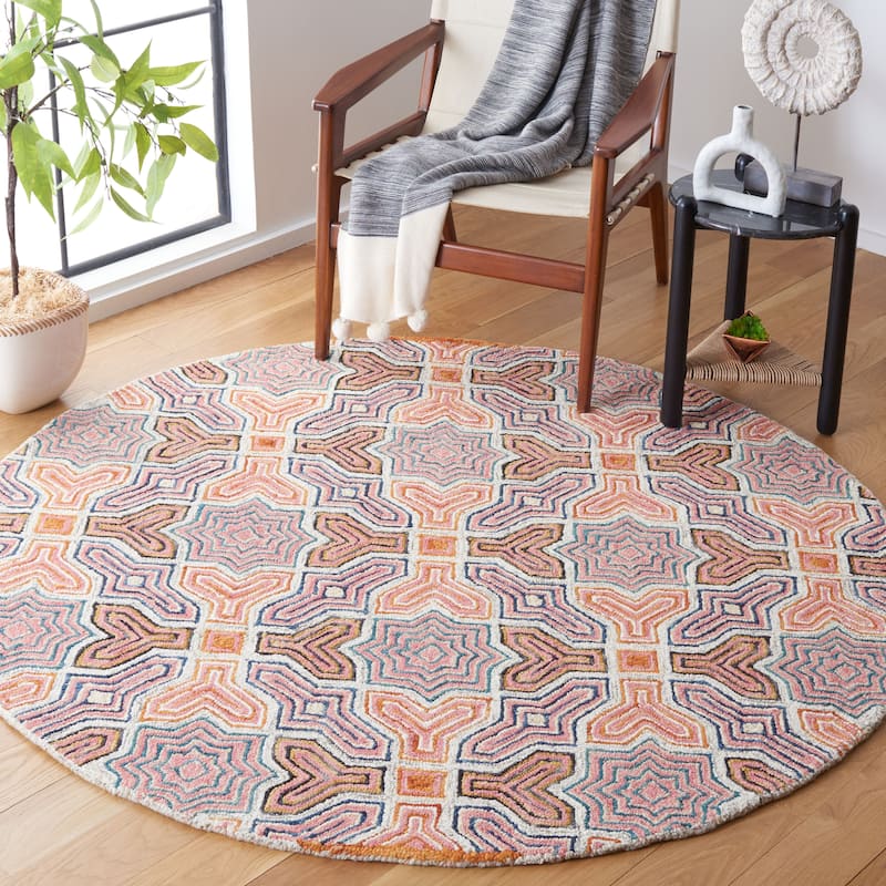 SAFAVIEH Handmade Aspen Sini Bohemian & Eclectic Tribal Wool - 6' x 6' Round - Pink/Orange - Runner/Round