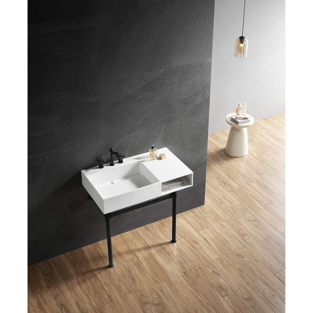 Kingston Brass Aurelius 36" Solid Surface Console Sink with Stainless Steel Legs (8-Inch, 3-Hole)
