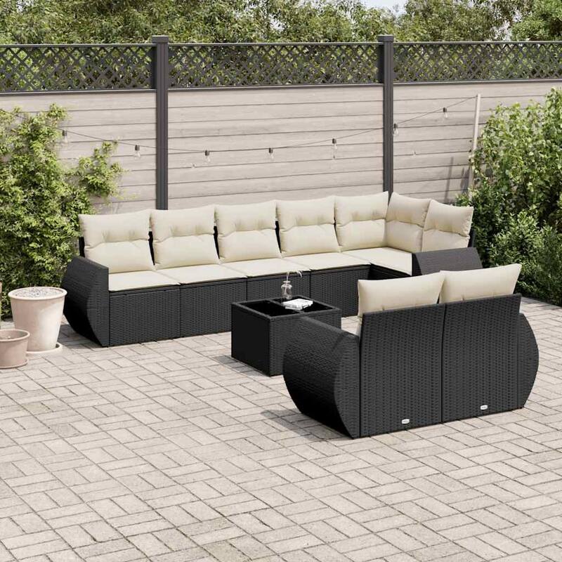vidaXL Garden Sofa Set Black - Black and cream Large With table