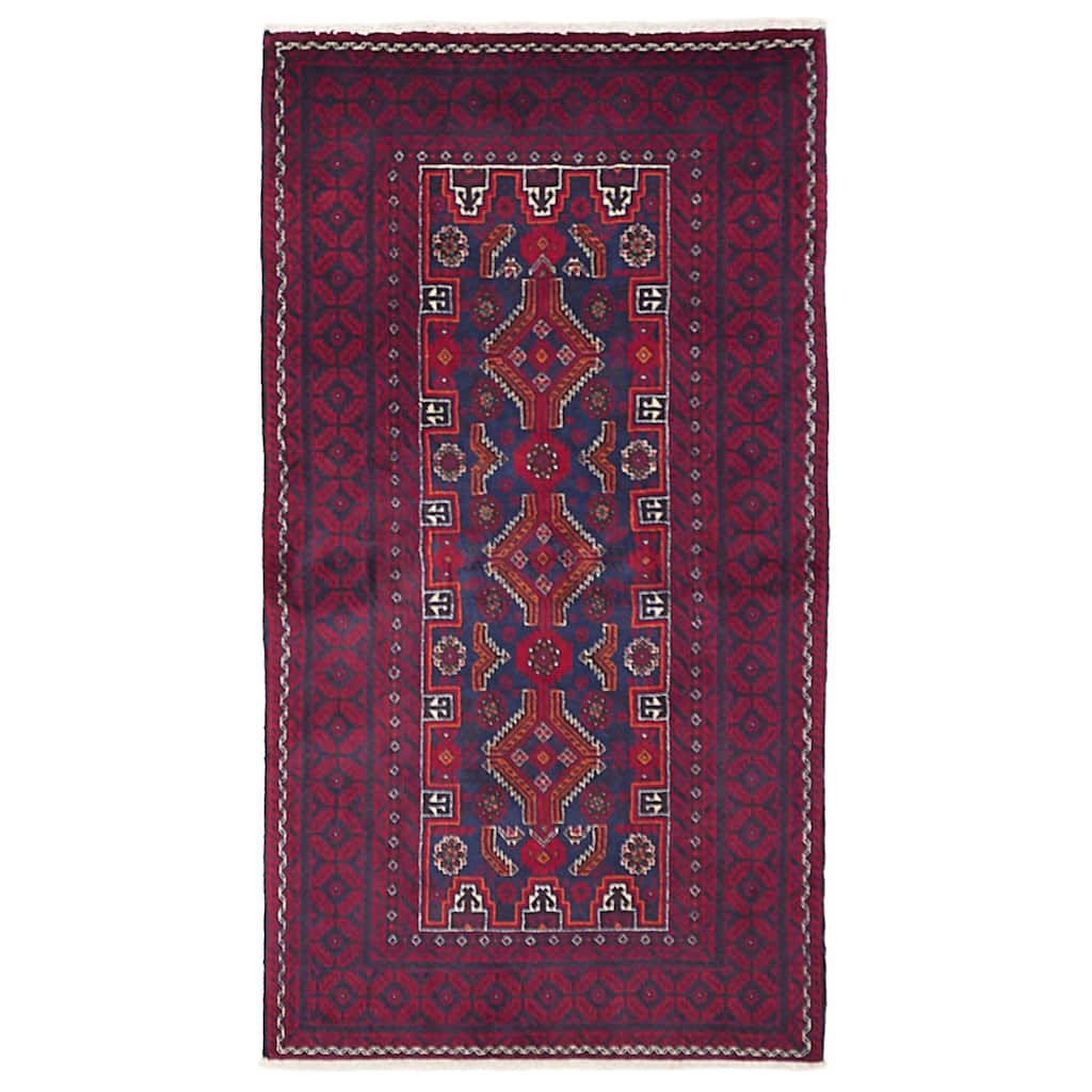 ECARPETGALLERY Hand-knotted Teimani Dark Navy, Red Wool Rug - 3'3 x 6'1