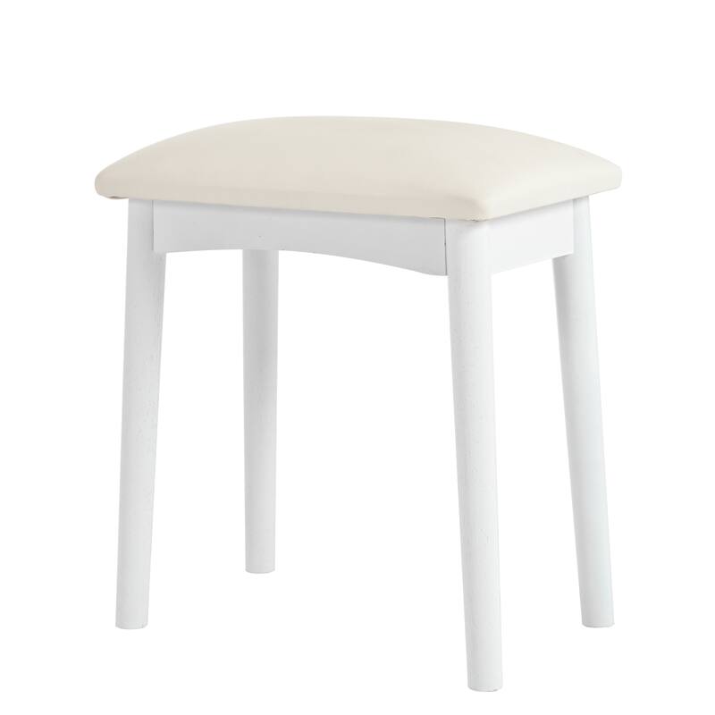 Bedroom Corner Makeup Vanity Desk with Makeup Stool & 360° Rotating LED Mirror, White