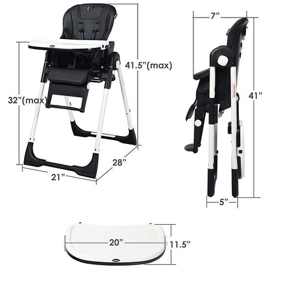 dimension image slide 1 of 3, High Chair for Babies & Toddlers, Foldable Highchair with Adjustable Backrest, Footrest & Seat Height, Removable Tray, Cushion