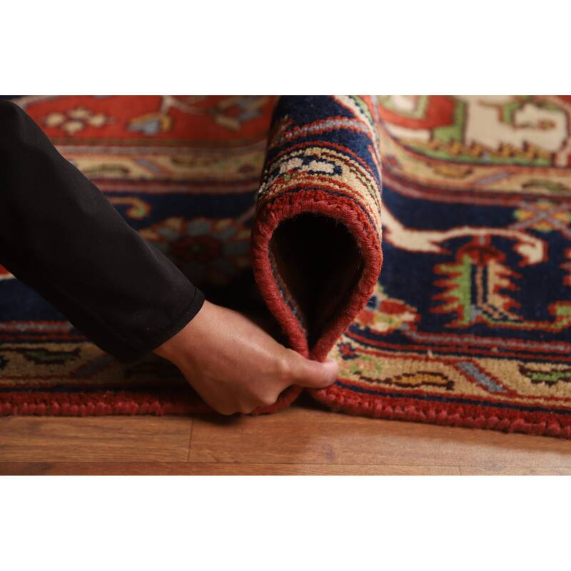 Orange Geometric Heriz Serapi Indian Area Rug Handmade Wool Carpet - 9'2" x 11'10"