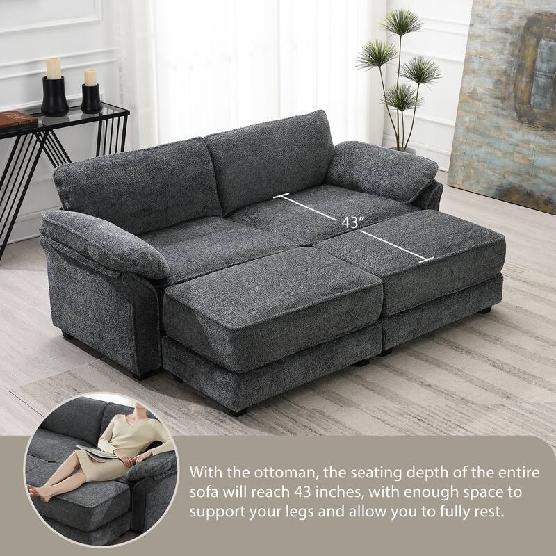 4 Seat Upholstered Free Combination Modular Convertible Sectional Sofa Bed Set, Deep-Seat,Ottoman,Grey