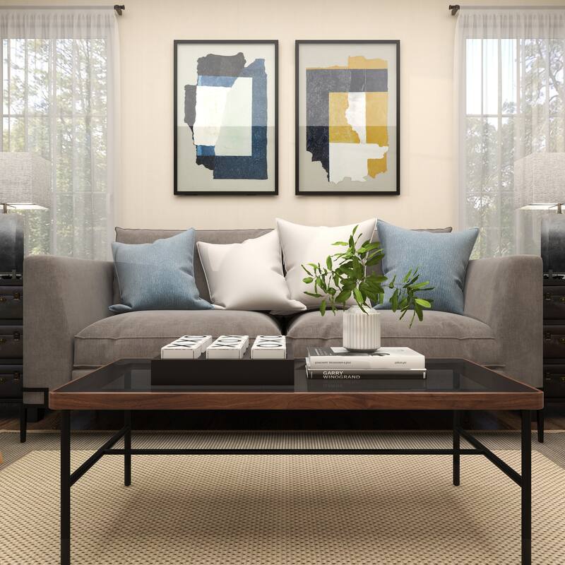 Gray Canvas Mixed Media Inspired Abstract Framed Wall Art with Black Frame - Grey