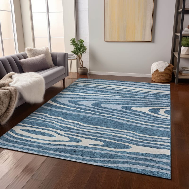 Machine Washable Indoor/ Outdoor Abstract Illusion Chantille Rug