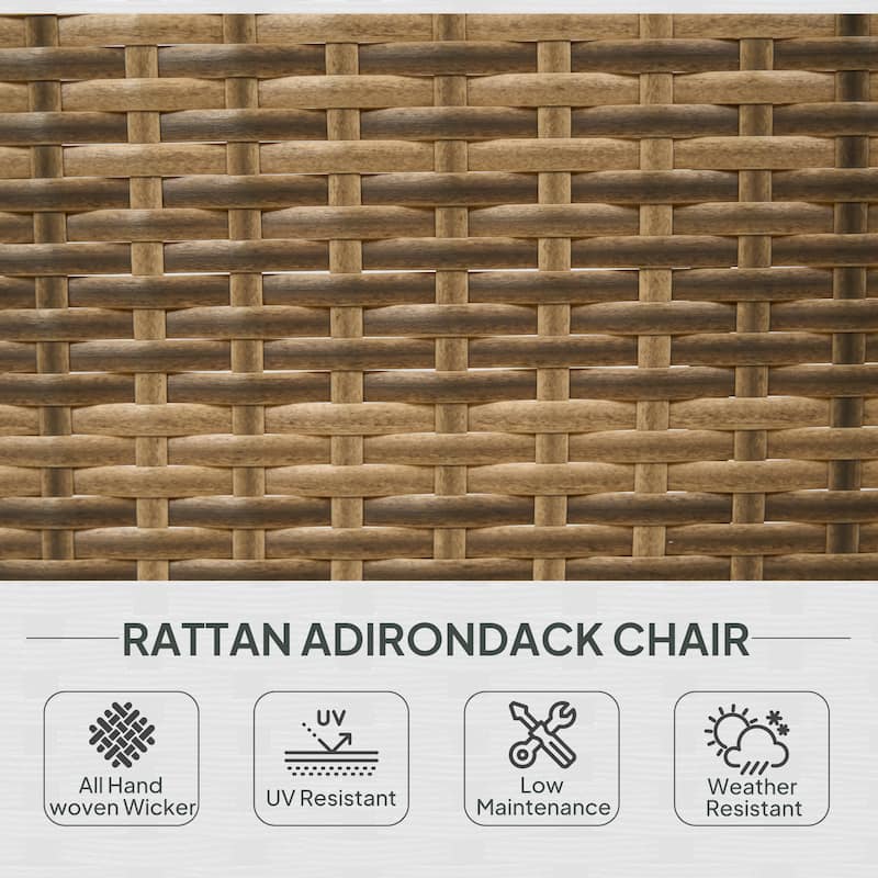 Outdoor Rattan Adirondack Chair with Cushions and Steel Frame Patio Seat for Porch or Pool - 25.2" W x 31.5" D x 35.4" H