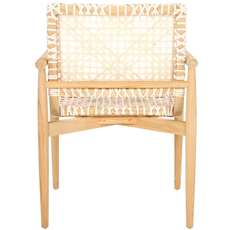 SAFAVIEH Clarissa Solid Wood & Leather Accent Chair (Fully Assembled) - W23" x D23" x H33" - 23Wx23Dx33H
