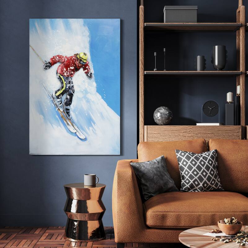 "Skiing" Mixed Media Iron Hand Painted Dimensional Wall Art