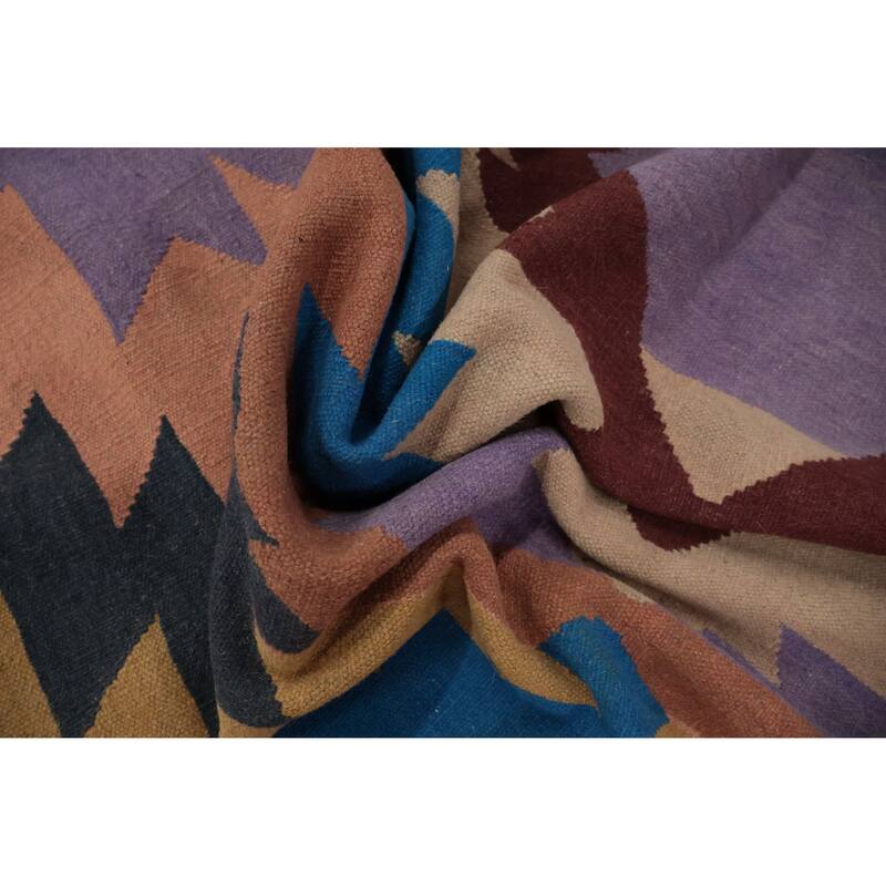 Hand Woven Oriental 100% Wool Carpet Southwestern Tribal Purples Kilim Area Rug - 13' 3'' X 8' 7''