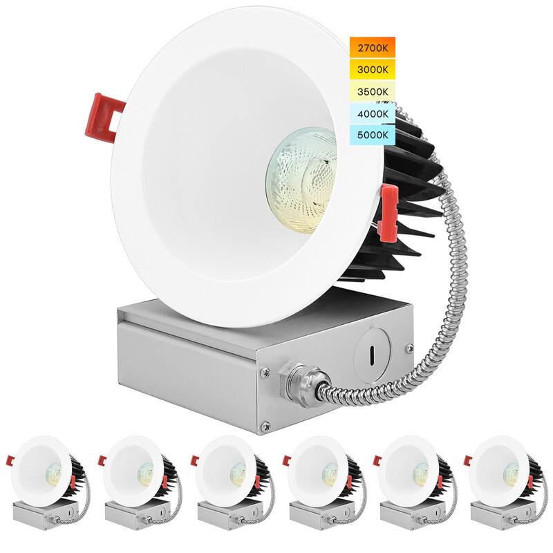 Luxrite 4" LED Recessed Lighting with J-Box 18W 1500 Lumens 5 Color Selectable Dimmable Wet Rated IC Rated 6 Pack - 5 Color Selectable 27K/30K/35K/40K/50K