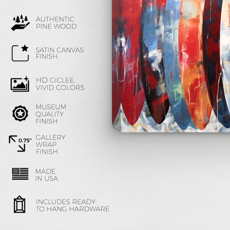 Wynwood Studio Canvas Sports and Teams Surfboards Showcase Red and Nautical & Coastal Wall Art Canvas Print