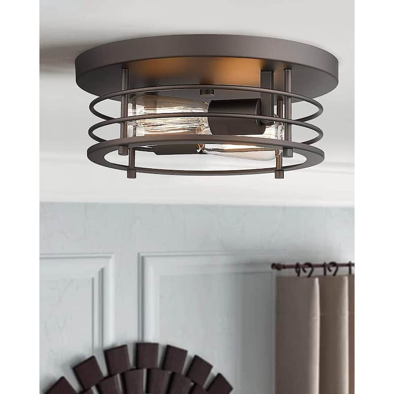 2-Light Farmhouse Flush Mount Lighting Fixture, 12inch Ceiling Light Fixture, Oil-Rubbed Bronze Finish