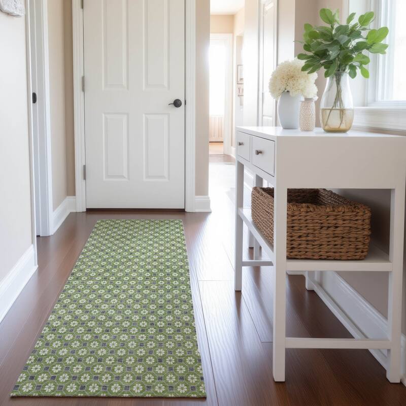 Premium Washable Super Soft Modern Imprints Mayfield Rug - Green - 2'3" x 7'6"