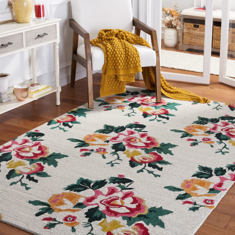 SAFAVIEH Handmade Jardin Kanja Floral Wool Rug - 5' x 8' - Ivory/Red