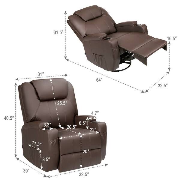 Shop Black Friday Deals On Gymax 8 Point Massage Recliner Chair Heated Swivel Brown Overstock 28373791