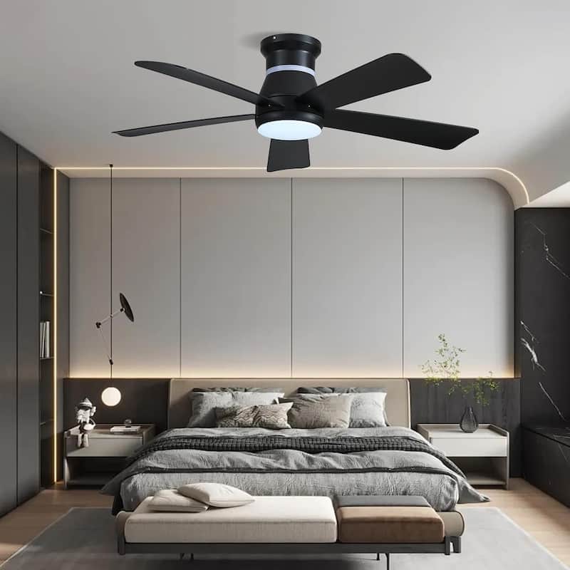 Kviflon 46 Inches RGB Flush Mount Ceiling Fan with Light and Remote,DC Motor,for Living Room Bedroom - 46 Inches