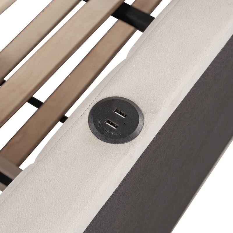 Full Size L-Shaped Daybed with Twin Trundle and USB Ports and Upholstered Storage Bed (650lbs Capacity)