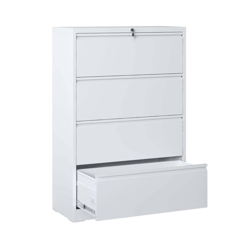 Modern File Cabinet, Lateral File Cabinet Lockable File Cabinet with 4 Drawers, for Home Office, White
