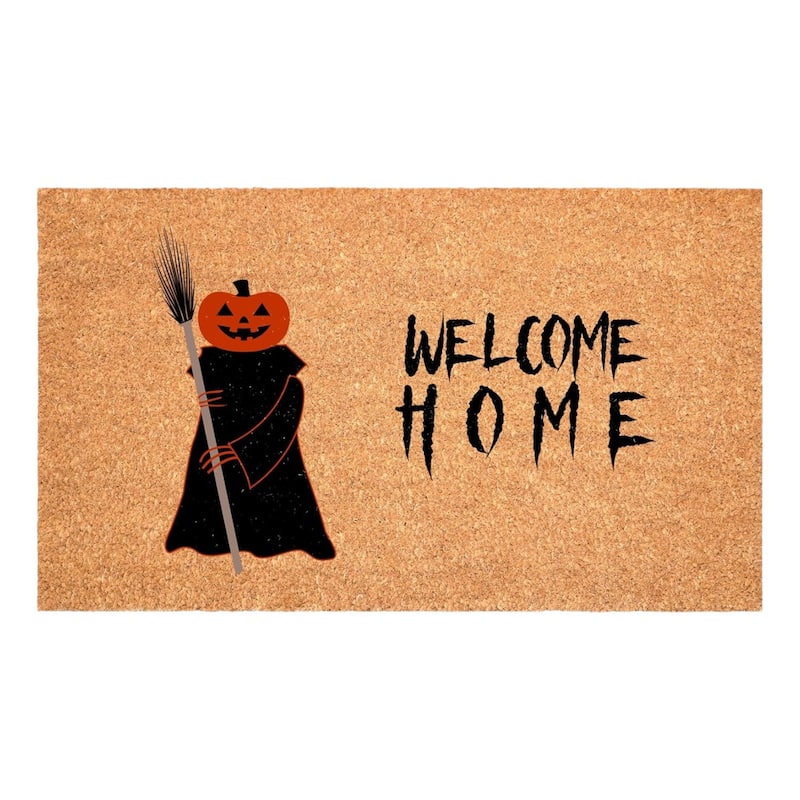 HomeRoots 24" X 36" Natural And Brown Spooky Pumpkin Halloween Welcome Outdoor Coir Door Mat - 24.00' X '36.00
