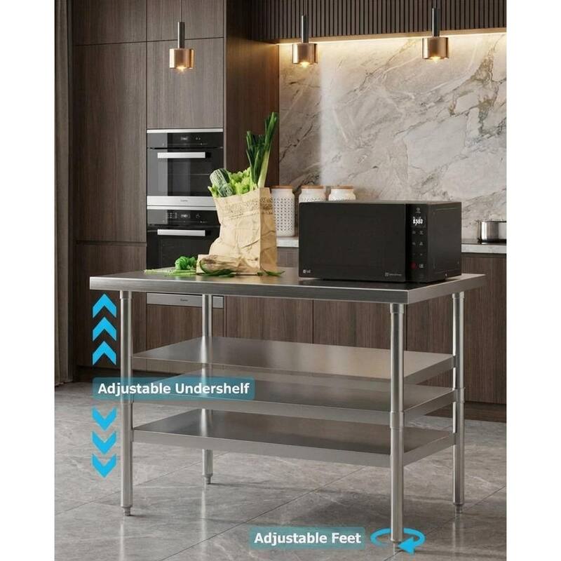 Heavy Duty Stainless Steel Work Table, with Adjustable Undershelf