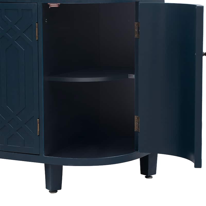 4 Door Curved Entryway Cabinets with Adjustable Shelves & fir Wood Legs, Display Case with Open Storage Rack & Metal Handle