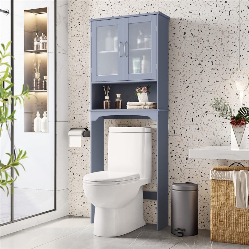 Yaheetech Bathroom Organizer Over The Toilet,2-Door,1 Open-Shelf