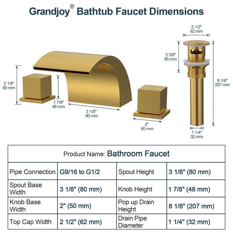 GRANDJOY Low Arc Waterfall Widespread Bathroom Sink Faucet