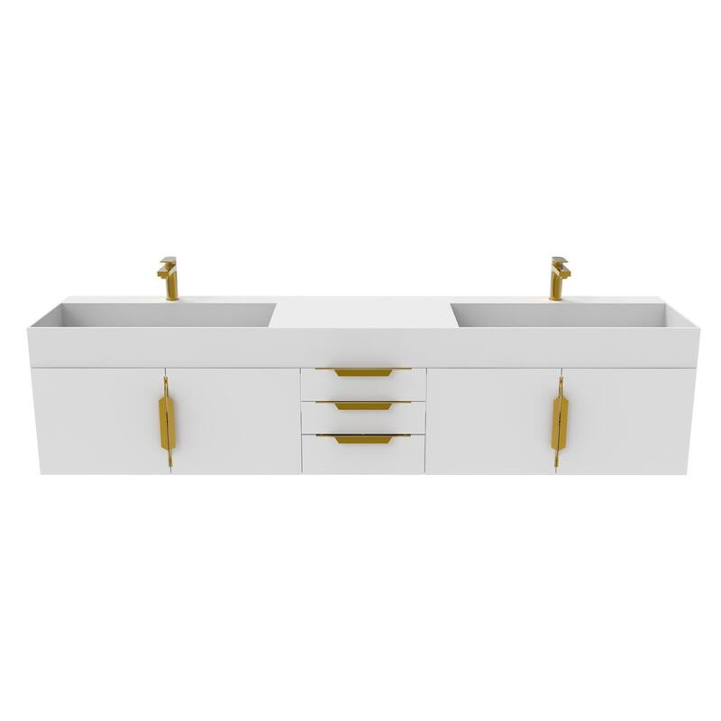 Amazon 84" Wall Mounted Double Bathroom Vanity Set w/ White Top