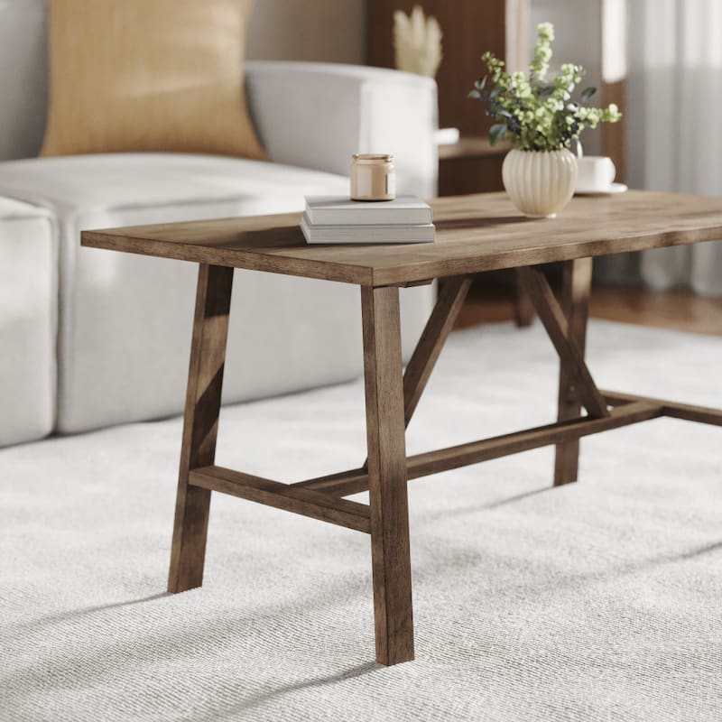Solid Wood Farmhouse Trestle Style Coffee Table