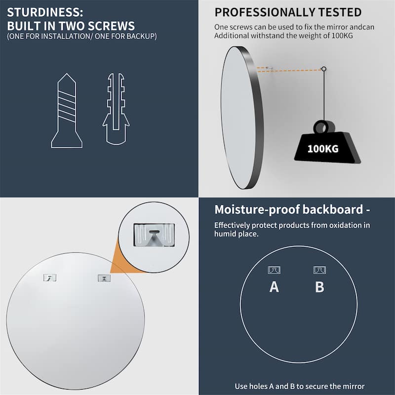 Firm Round Wall Mirror Modern Accent Makeup Mirror for Home Room Decor