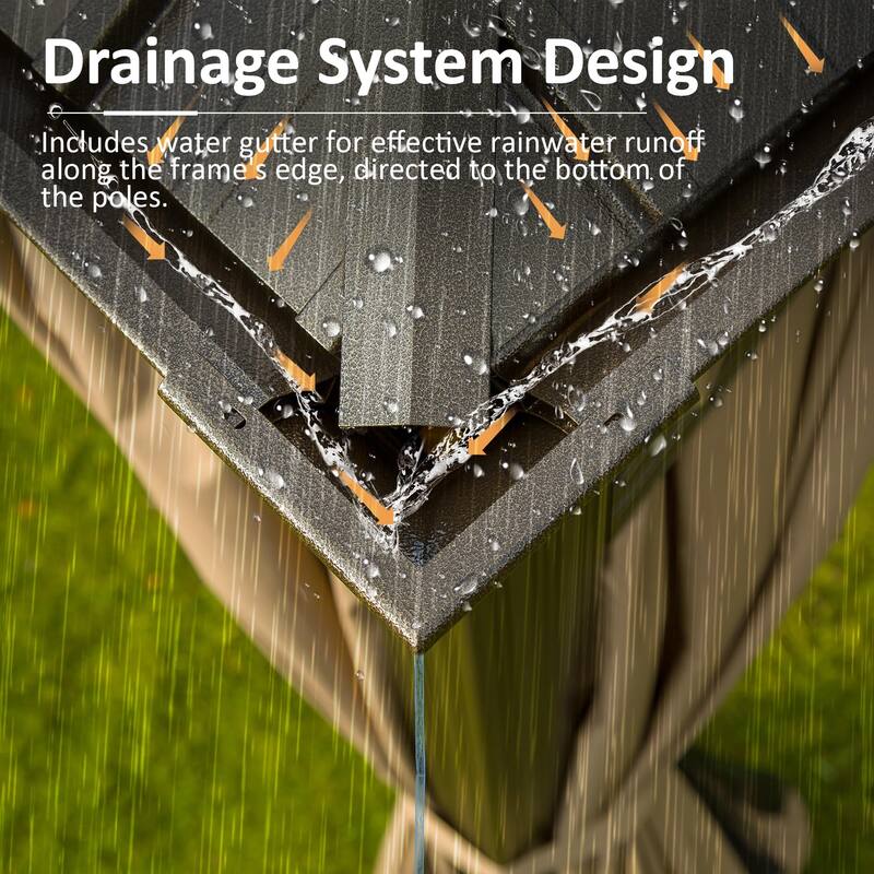 12' X 18' Hardtop Gazebo with Drainage System, Galvanized Steel Roof, Curtains, and Netting for Outdoor Living