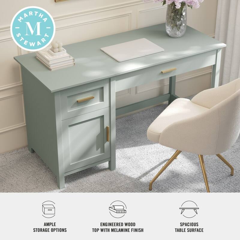 Martha Stewart Shaker Style Wood Home Office Desk with Storage Cabinet and 2 Drawers