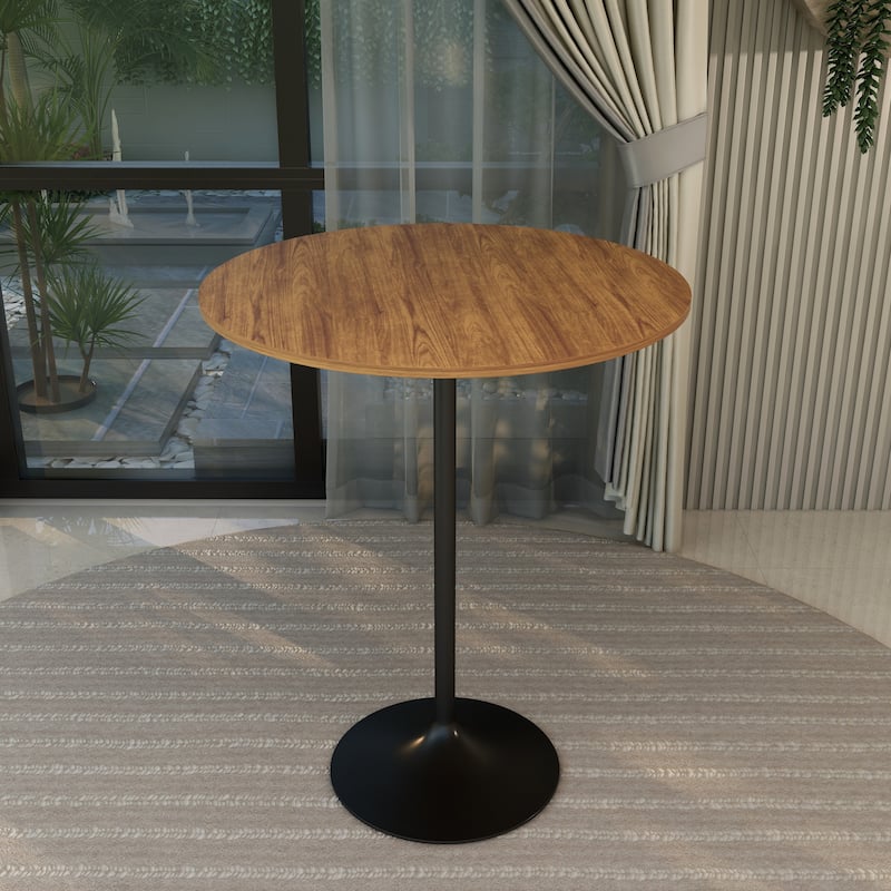 Verve 36" Modern Mid-Century Round Bar Height Bistro Table with Black Pedestal Base and High Top for Kitchen, Home Bar, Lounge