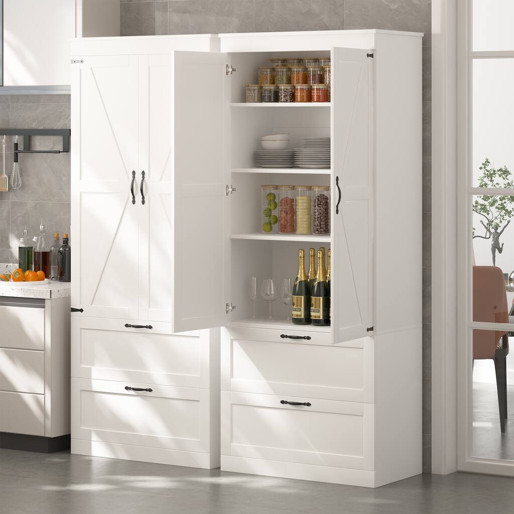 EROMMY Modern Kitchen Pantry Cabinet with Adjustable Shelves, Open Display, Wire Port and Spacious Storage