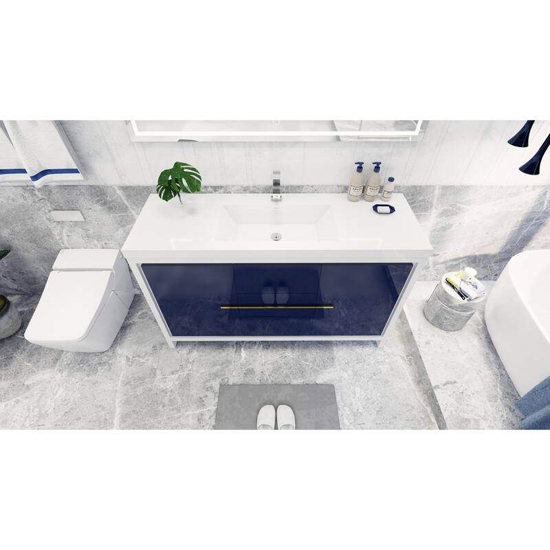 dolce 60 natural oak finish freestanding bath vanity with single basin reinforced acrylic top