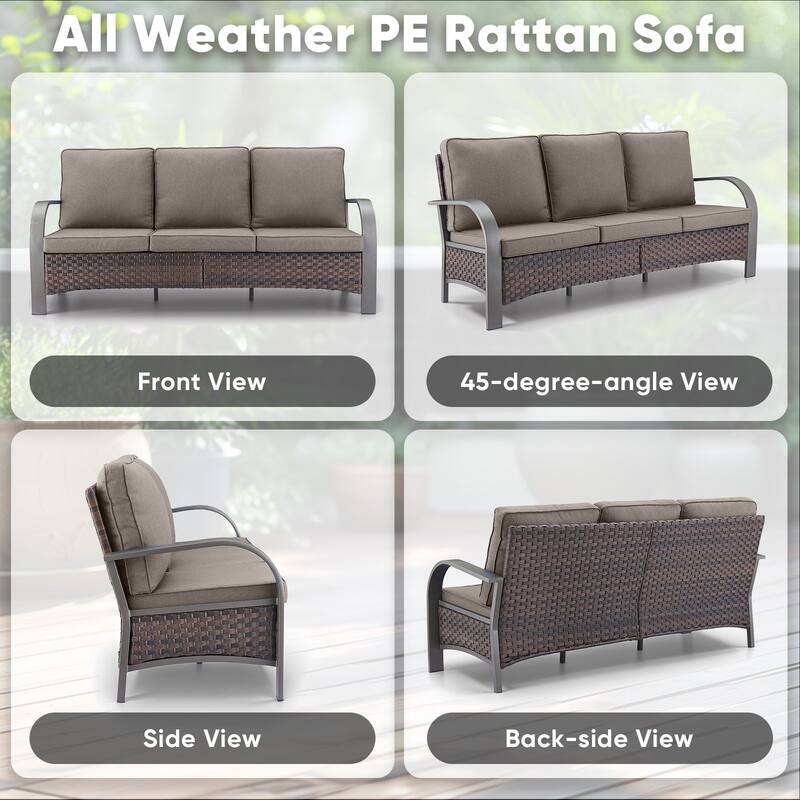 Outdoor 3 Seats Sofa with Ottoman, Club Chairs Furniture Set