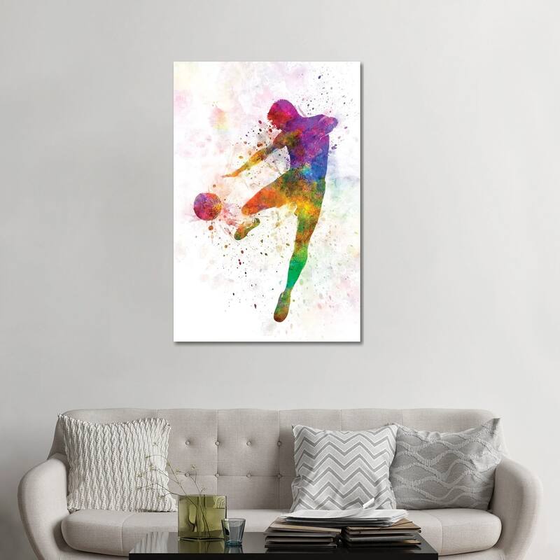 iCanvas "Man Soccer Football Player Flying Kicking III" by Paul Rommer Canvas Print - 48x32x1.5