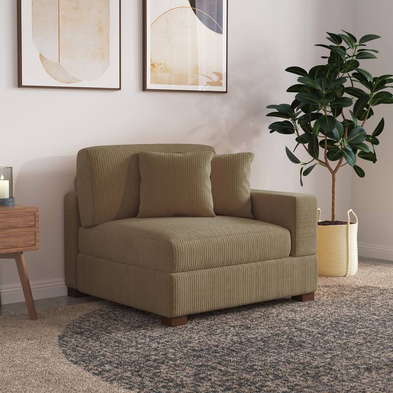 Upholstered Corduroy Modular Sectional Sofa with 2 throw pillows