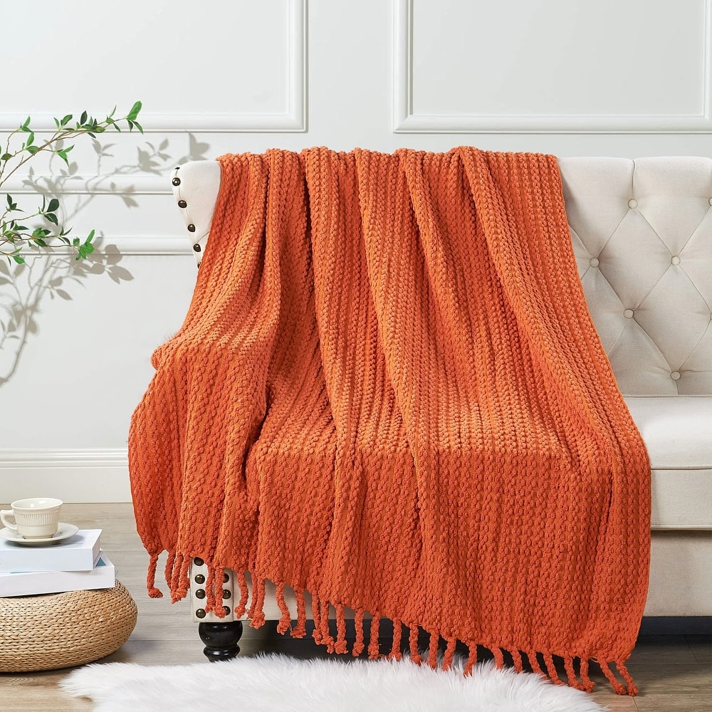 Home Soft Things Chain Tweed Throw Decorative Blanket with Tassels